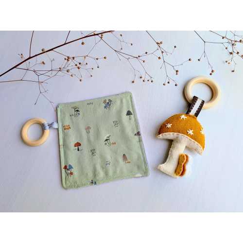 Forest Mushroom Crinkle Toy Gift Set w/Laurel Green Crinkle Toy + Fungi Squishy Toy/Sweet Nature Baby Shower Gift/BPA, Glue, +Chemical Free!
