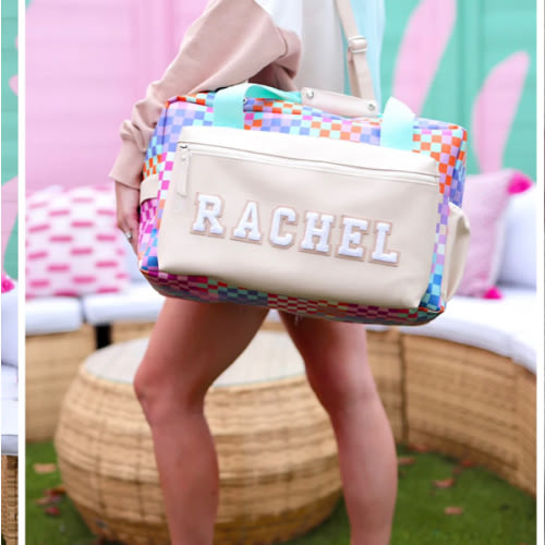 Custom Duffle Bag - Happy Checkered LONG pocket (Cream/Mint/Multi Colored Checker)