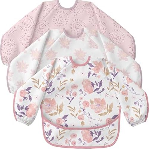3 Pack Long Sleeve baby Bibs for Eating, Waterproof Smock Bib