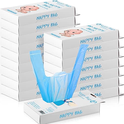Honoson 1200 Count Baby Disposable Diaper Bags Scented Diaper Sacks with Tie Handle Disposal Baby Poop Trash Bags Waste Sacks Refill(Blue)