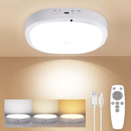 Ceiling Light Battery Operated, Motion Sensor LED Lights with 8000mAh Battery, 3 Color Temperatures, 550LM, Motion Activated for Closet, Shower, Stairs, Pantry,1pcs
