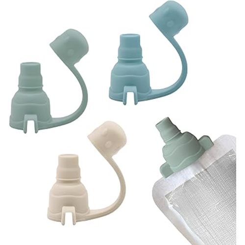 Baby Bliss 3 Pack Baby Food Pouches No Spill Top, Canadian Mom Owned Brand, 100% Silicone Tops For Reusable Pouches Baby Food, Pouch Holder No Squeeze, Flow Control Valve
