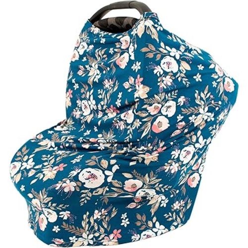 Bebe au Lait 5-in-1 Cover - Infinity Scarf, Car Seat Cover, Shopping Cart Cover, Carrier Cover and Nursing Cover - Midnight Floral