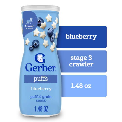 Gerber Snacks for Baby Grain & Grow Puffs, Blueberry, 1.48 oz Canister