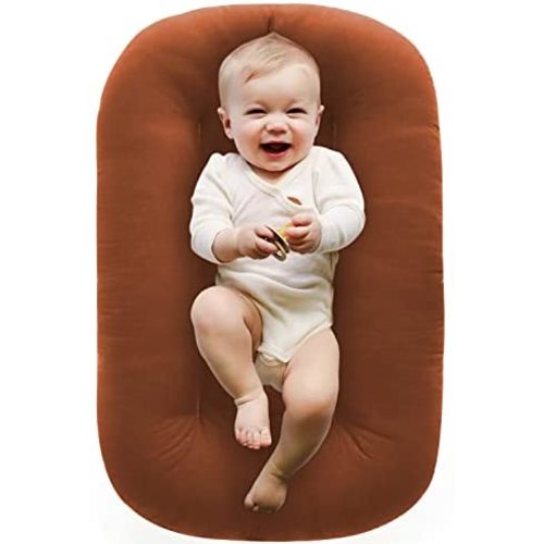 Snuggle Me Organic Bare | Baby Lounger & Infant Floor Seat | Newborn Essentials | Organic Cotton, Fiberfill | Gingerbread