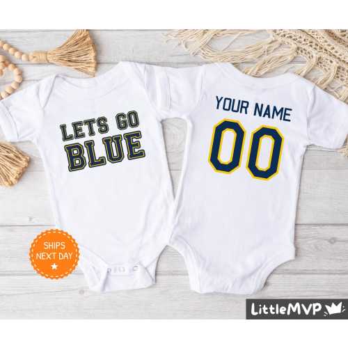 Let’s Go Blue Football Onesie® - Personalized Football Bodysuit - Cute Football Onesie® - Michigan Baby Shower