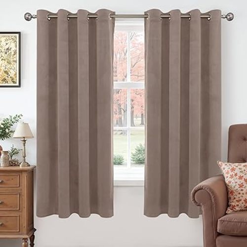 YoungsTex Taupe Velvet Blackout Curtains 63 Inch Length for Living Room, Thermal Insulated Window Drapes with Grommet Privacy for Bedroom, 2 Panels, 52 X 63 Inch