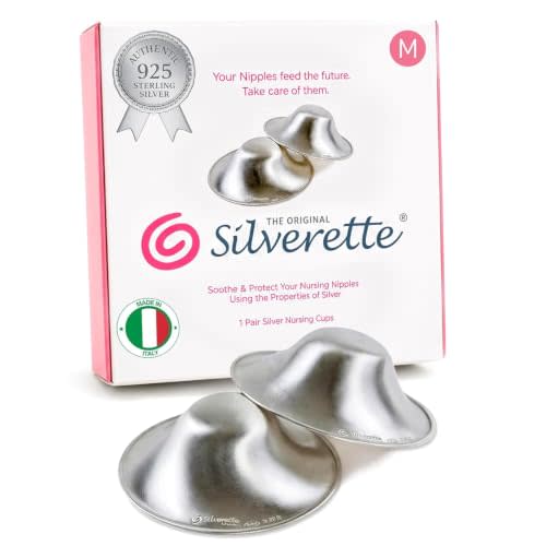 Silverette Nursing Cups, Postpartum Essentials, The Real Silverette, Medium | Pure 100% Sterling Silver Nursing Cups, Nipple Shields for Breastfeeding Newborn, Silver Nipple Covers, Made in Italy, Gift