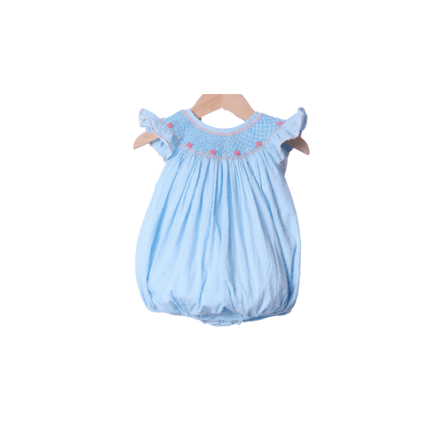 Smocked Heirloom Pearl Blue Swiss Dot Bubble
