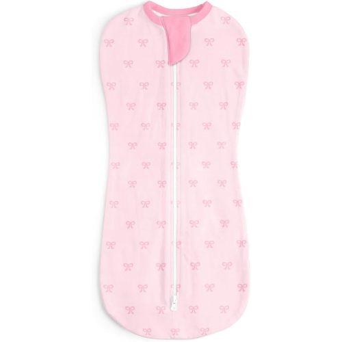 Baby Swaddle 0-2 Months, Cotton Arm-In Zipper Sleep Sack, Wearable Blankets Wrap for Newborn Infant Girls (Bow, Pack of 1)