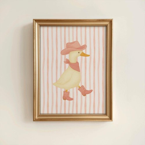 Silly Goose Wall Art, Cute Farm Animal Nursery Decor for Kids Room, Cowgirl Nursery Decor, Vintage Cowgirl Print, Striped Girls Room Decor