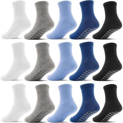 Toddler Grip Socks 15 Pairs, Non Slip Baby Socks with Grippers for Boys Girls Crew Anti Skid Kids Sock 0-7 Years