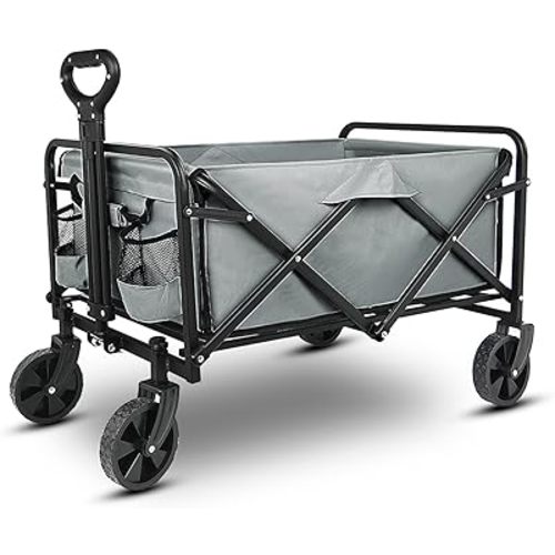 Yesker Foldable Wagon - 220lbs Collapsible Garden Carts with All Terrain Wheels for Outdoor Camping Sports Shopping Gardening - Heavy Duty Portable Utility Trolley (Gray)