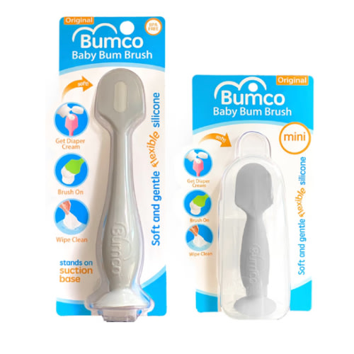 Bumco Baby Bum Brush + Mini Baby Diaper Cream Spatula with Case - BPA-Free Silicone Diaper Spatula, Mom-Invented Butt Paste Applicator (Gray & Gray)