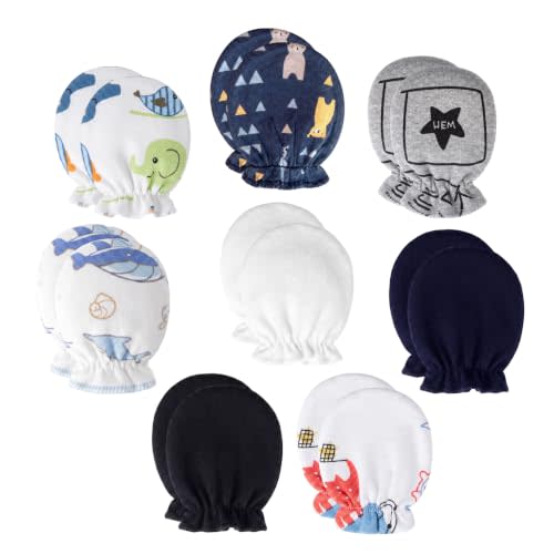 8 Pairs Newborn Baby Mittens No Scratch Infant Baby Cotton Gloves Newborn for 0-6 Months Baby Boys Girls