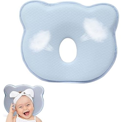 Memory Foam Pillow,Cute Cartoon Bear Soft and Cozy Pillow, Breathable for Small Boys and Girls Prevent Flat Head (Blue)