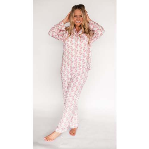 Womens Button Up Set In Pink Floral