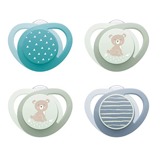 NUK Glow-in-The-Dark Orthodontic Pacifier with Heart-Shaped Shield, BPA-Free, fits 6-18 Months, 4-Pack