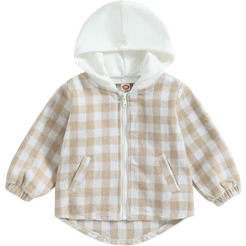 Douhoow Toddler Baby Plaid Jacket Baby Boy GIrl Flannel Hoodies Zip Up Hooded Fall Winter Outerwear Coat