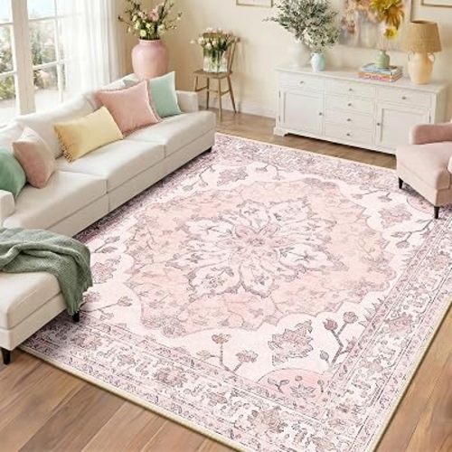 RELEANY Washable Area Rug, Square 8'x8', Pink