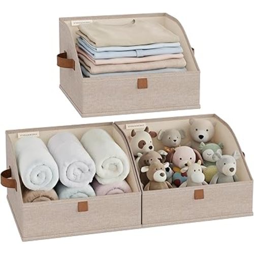 StorageWorks Closet Storage Bins Trapezoid, Brown and Beige, Small, 3-Pack