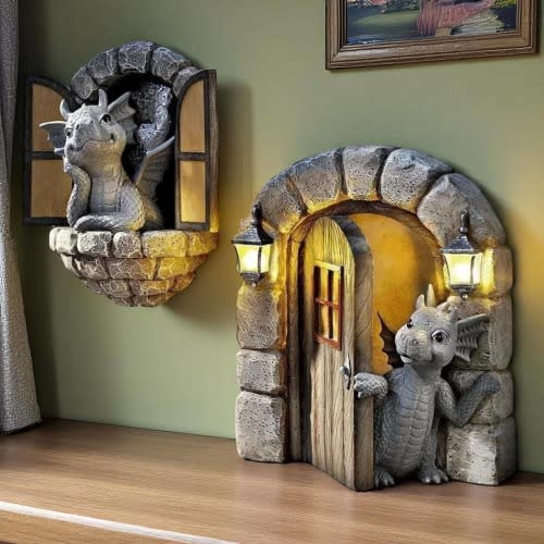 Dragon Window or Door Decor – Fantasy Wall Art, Home Design Accent, Dragon Sculpture for Garden Gate, Room Entrance or Wall Mount