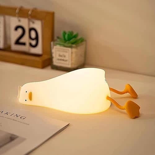 Cute Duck Lamp,Fun Lying Flat Duck/Chicken/Pig/Rabbit/Panda Night Light,LED Squishy Animal Novelty Lamp,Toddler Baby Night Light for Kids,Nursery Touch Kawaii Lamp Room/House Décor