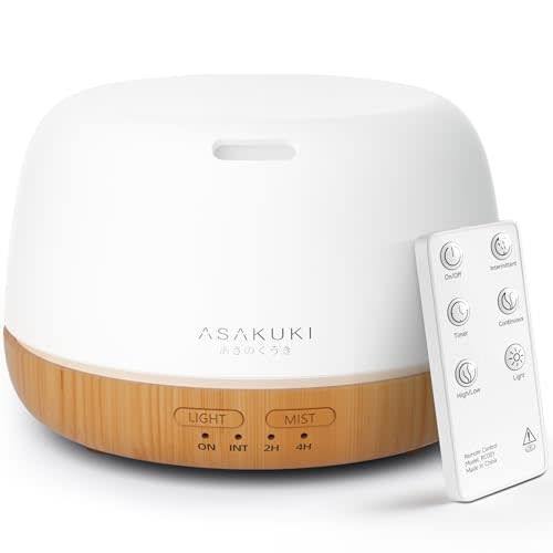 ASAKUKI Essential Oil Diffuser, 300ml Ultrasonic Aromatherapy Oil Humidifier with 7 Colors LED Lights, 2 Mist Mode for Home (Wood Grain)