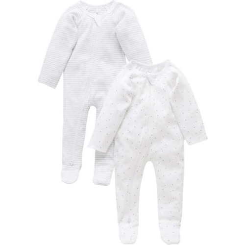 2 Pack Zip Footie, 0-3M, Pale Grey Melange