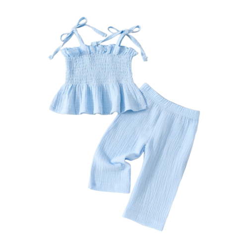 18 Month Girl Clothes Clothes For 2 Year Old Girl Baby Toddler Girls Clothes Solid Color Sleeveless Camisole Linen Pants Set Baby Summer Outfits Blue 2-3 Years