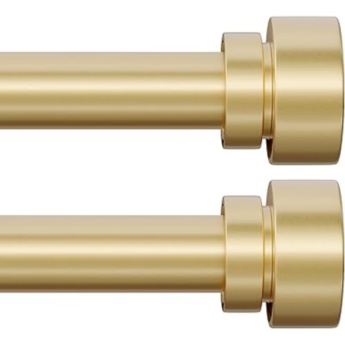 PORTRES Modern Gold Curtain Rods set of 2 for Windows 48 to 84 Inches Adjustable Length 1" Diameter Heavy Duty Curtain Rod with Farmhouse Decorative Finials for Outdoor Bedroom Kitchen Living Room