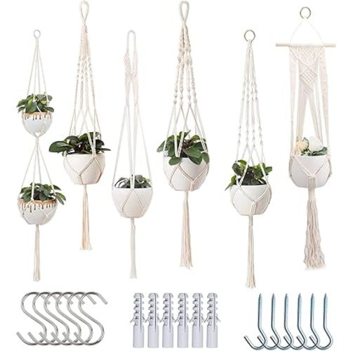 feedee Macrame Plant Hangers for Plants - 6 Pack Macromay Plant Hangers for Indoor Plant Hanger, Boho & Home Decor