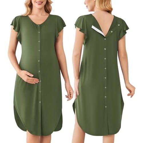 Ekouaer Labor and Delivery Gown 3 in 1 Nursing/Hospital/Breastfeeding/Maternity Flying Short Sleeve Nightgown with Button