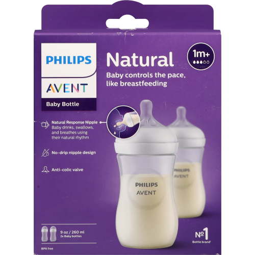 Philips Avent 9 fl oz Natural (3 - 6m) Medium 3 Baby Bottle 2 Bottles