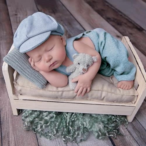 Newborn Photography Props, 2-PCs Baby Boy Photoshoot Outfit with Suspender Pants and Beret for 0-6 Months Old Babies