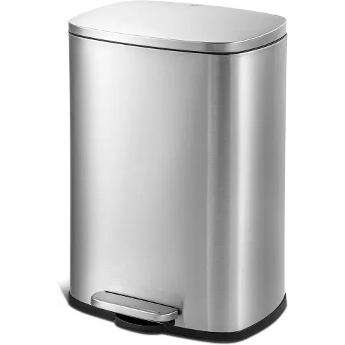 QUALIAZERO 50L/13Gal Heavy Duty Hands-Free Stainless Steel Commercial/Kitchen Step Trash Can, Fingerprint-Resistant Soft Close Lid Trashcan, 50L / 13 GAL