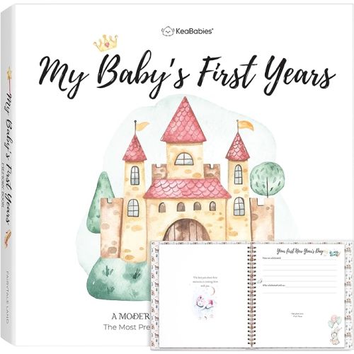 First 5 Years Baby Memory Book Girl, Boy - 90 Pages Hardcover First Year Milestone Keepsake Book, Newborn Scrapbook for New Parents, Minimalist Photo Album Journal, New Mom Gifts (Fairytale Land)