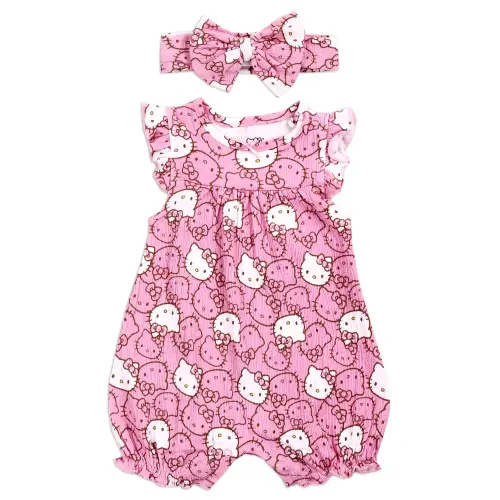 Hello Kitty Baby Girl Romper + Headband Set | Size 0-3M | Pink Perfect For Gifts Sanrio