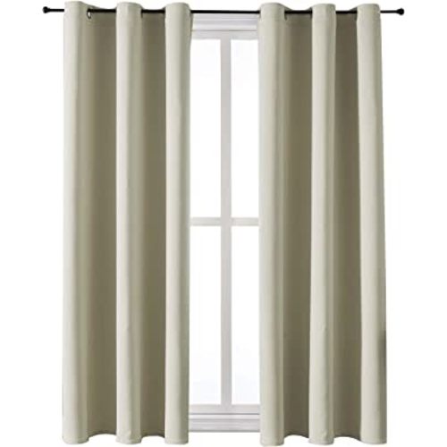 ChrisDowa Grommet Room Darkening Curtains for Bedroom and Living Room - 2 Panels Set Thermal Insulated Blackout Curtains (Beige, 42W x 63L)