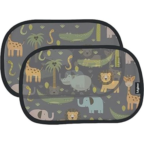 Lulyboo 2-Pack Car Window Shades for Baby - Oval Cling Sun Shades with UV Protection, Black Animal Pattern, Reusable, No Adhesives, Easy to Install, Sun Glare Blocker & Privacy Privacy