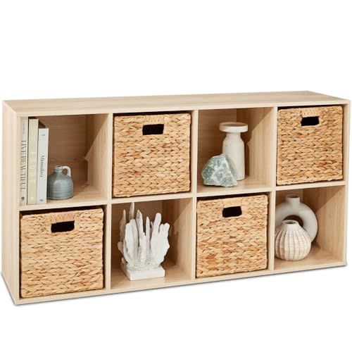 Best Choice Products 8-Cube Storage Organizer, 13.5in Shelf Opening, Bookcase, Display Shelf, Customizable w/ 2 Removable Back Panels – Light Oak