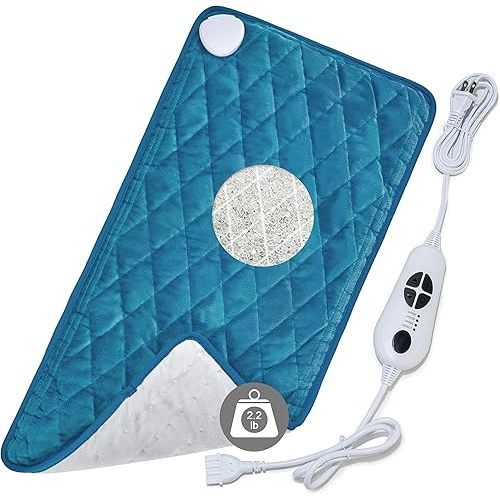 Weighted Heating Pad-Electric Heating Pads for Back,Neck,Abdomen,Moist Heated Pad for Shoulder,Knee,Hot Pad for Pain Relieve,Dry&Moist Heat & Auto Shut Off(Weighted Blue,12''×24'')