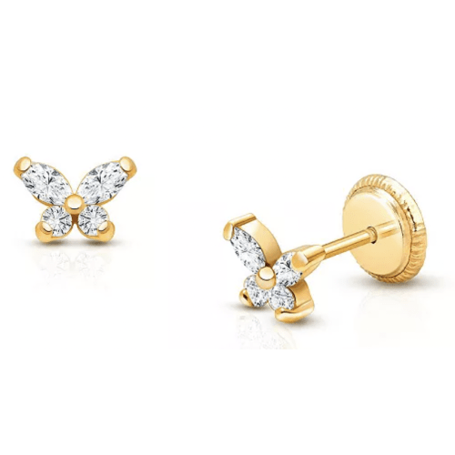 Girls' 14K Gold Tiny Marquise Butterfly Stud Earrings