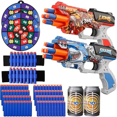 2 Pack Blaster Guns Boys Toy for 3+ Year Old Kids, 80 Soft Foam Darts Bullets, 4 Targets & 2 Wrist Strap, Gun Toys Gifts for Ages 8-12,Christmas Stocking Stuffers Party Supplies for Toddler