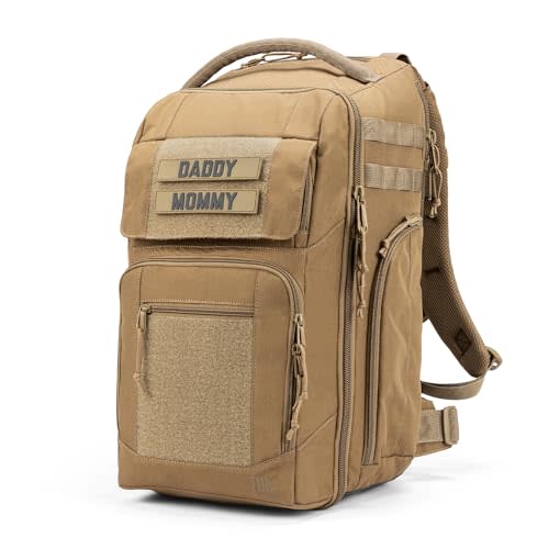 Tactical Baby Gear Everyday Tactical Diaper Bag Backpack for Dads – Includes Changing Mat, Stroller Straps, Built-In Wipes & Cooler Pouch (Coyote Brown Everyday)