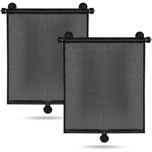 2 Pack Car Side Window Sun Shade - Retractable Car Roller Sunshadewith Reinforced Suction Cups, Drop Down UV Interior Sunshade, Stroller Window Sunshade (15" x 17")