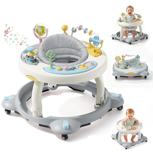 Baby Walker with Wheels,3-in-1 Foldable Infant Walker for Baby 6-12 Months,360° Rotating Seat with Activity Center,Baby Walker for Boys Girls with Musical Toys(Pink)