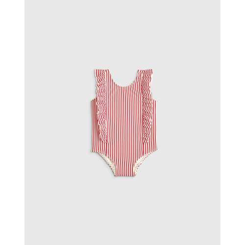 Ruffle One Piece Swimsuit - Baby in Rust Stripe