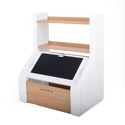 Step2 Harmony Toy Storage Box, Wood and Plastic, Shelves for Books, Toy Storage Bin with Chalkboard Lid and Clip, Easel and Toy Organizer in One, White