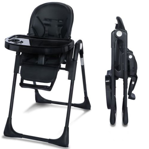 Kinder King Foldable High Chair for Baby, Toddler Eating Chair with Detachable Double Trays, Black